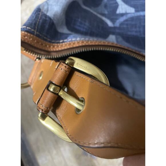 Vintage Y2K Coach Denim Blue 
Signature “C” Print Hobo Bag with Brass Hardware - Picture 5 of 7